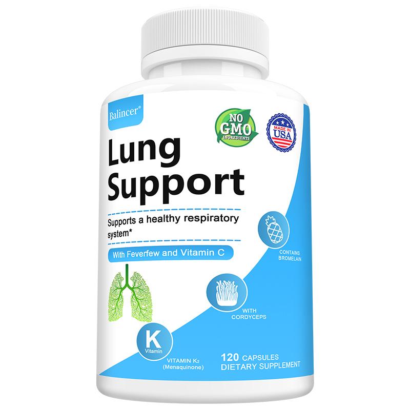 Balincer Lung Support Dietary Supplement with Vitamin K2, Bromelain, Quercetin, 120 Capsules