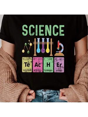 S Crew Neck T-Shirt With Science Elet Alphabet Pattern - Casual Short-Sleeve Round Neck Tee For All Seasons