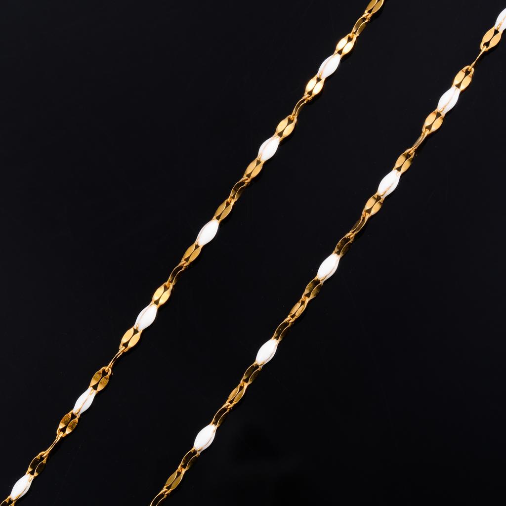 2.5mm Wide Gold Color Stainless Steel Lip Link  Chain Multi color Enamel Bead Necklace for Men Women Fashion Jewelry Gift