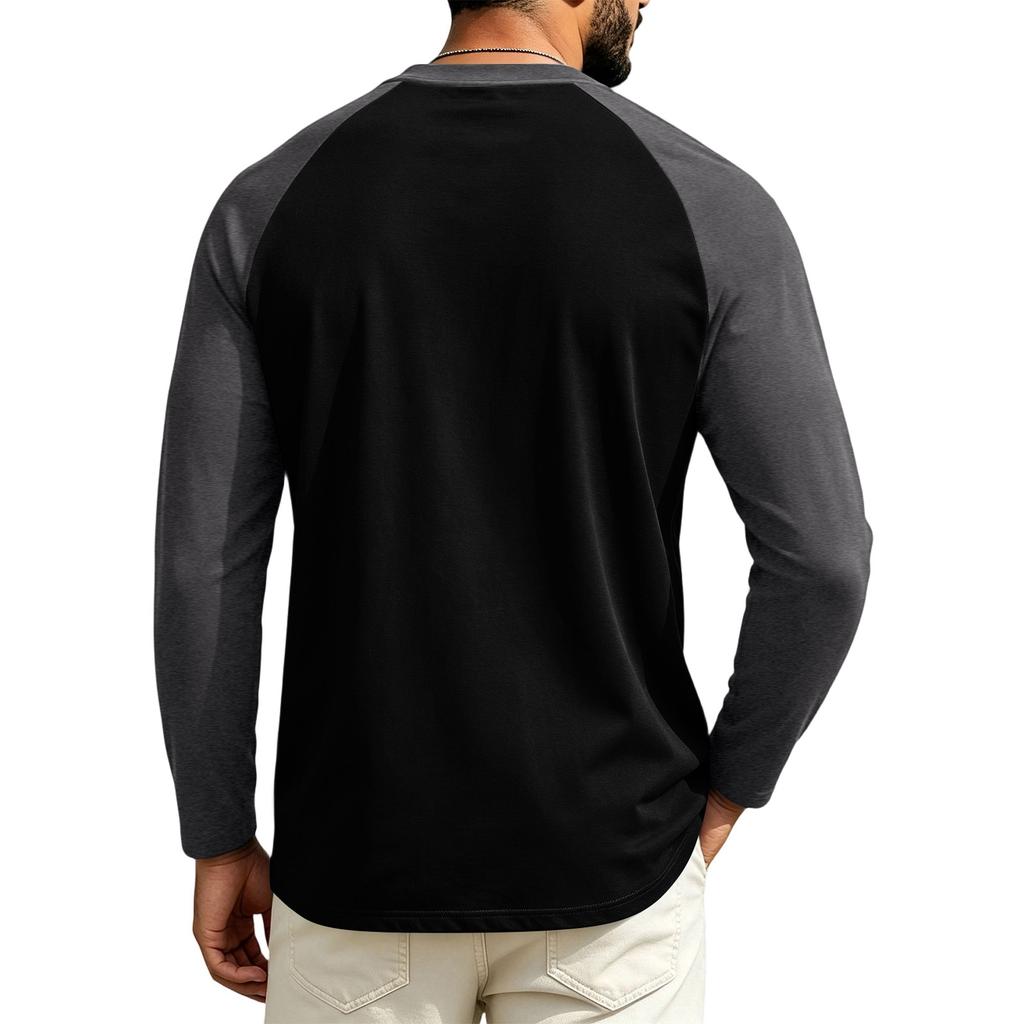 T-shirt da uomo a maniche lunghe raglan, girocollo, vestibilità regular, casual, leggera, tessuto morbido, comoda per l'uso quotidiano