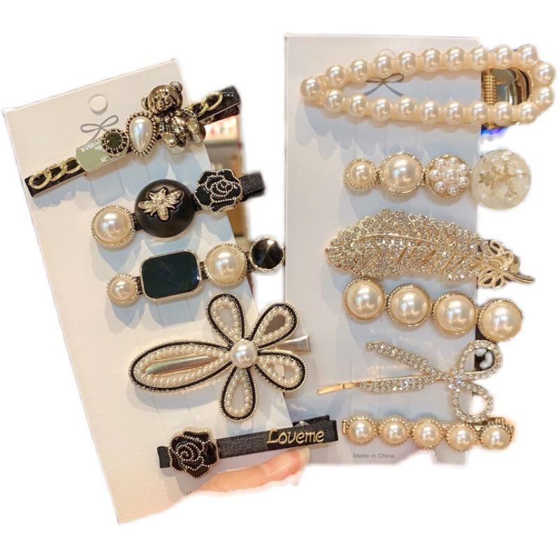 6-Piece Retro Korean Style Hair Clip Set with Bear, Pearl, Rhinestone, and Fairy Designs