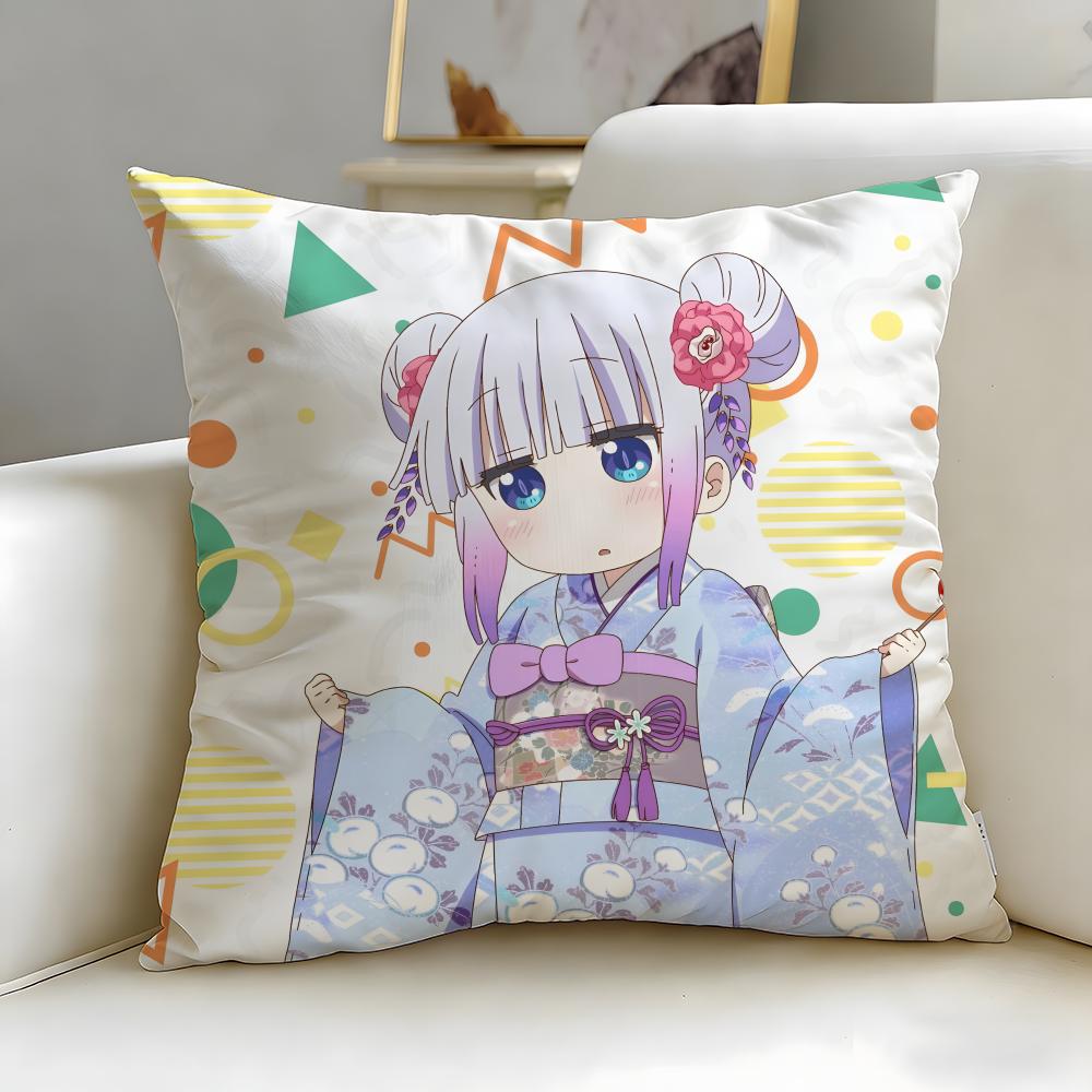 anime Miss Kobayashis Dragon Maid Cushion Cover Soft  EasyWash Pillow Case  Versatile for Couch Bed Travel and Office