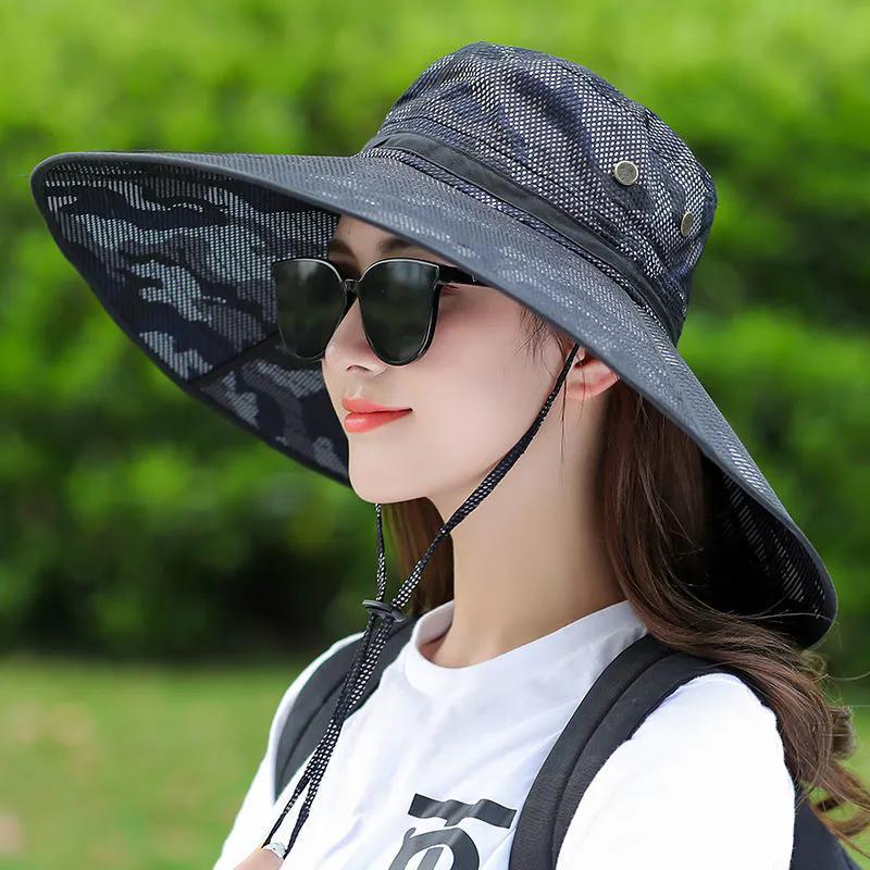 WTEMPO Printed Mesh Patchwork Sun Hats Sun Protection Outdoor Large Brim Sunscreen Hats Summer Men's Travel Hiking Hats