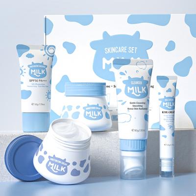 Five Piece Milk Facial Care Set for Women Girls Daily Use Long Lasting Hydration Nourishing Moisturizing Skin Care Kit Non Greasy Gentle Formula