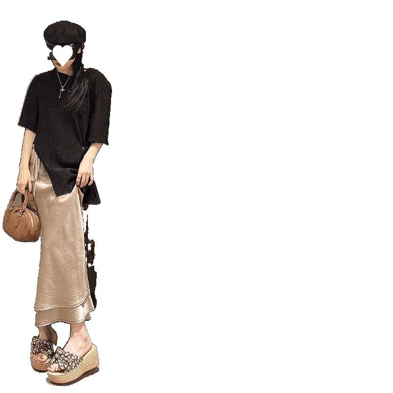 Thick-bottomed wedge slippers women's 2025 summer new muffin bow high-heeled small man one-word drag going out sandals