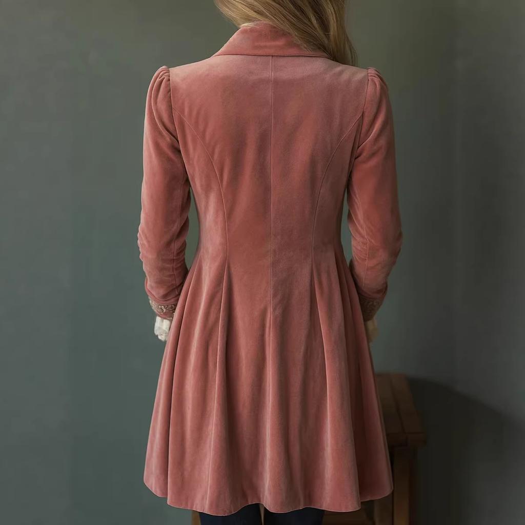 Women's Turn Down Collar Long Sleeve Velvet Blazer Coat Loose Fit Elegant Embroidered Victorian Jacket