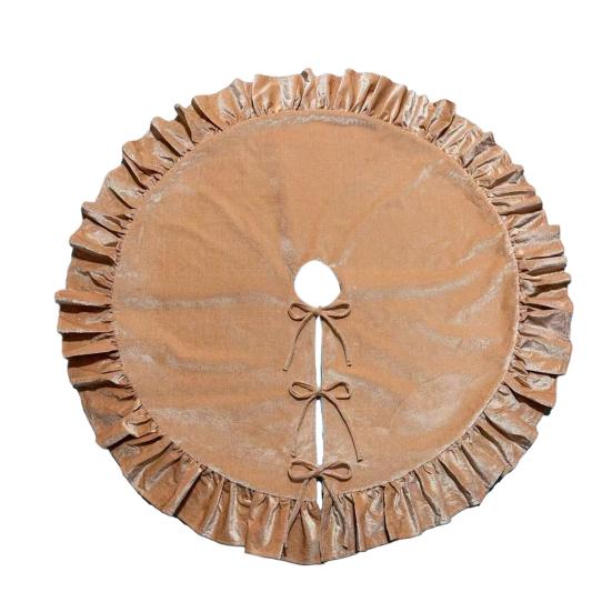 Velvet Christmas Tree Skirt 48 Inch Ruffled Holiday Tree Skirt Rustic Xmas Tree Decoration Soft Festive Tree Apron for Cozy Celebrations