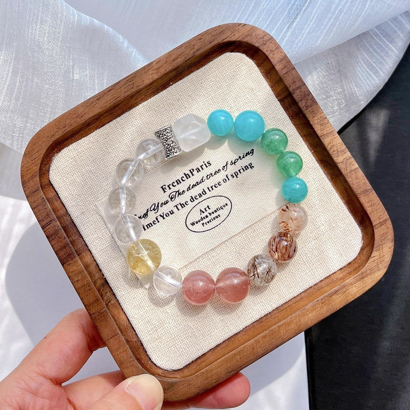 

Summer Dopamine Natural Strawberry Crystal Citrine Powder Crystal Black Gold Super Seven Lemons Yellow Tianhe Stone Duobao Bracelet Hand