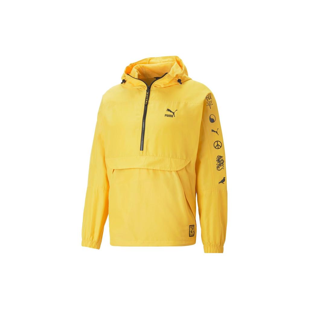 Puma X Staple Collaboration Ss23 Logo Print Half-Zip Hooded Woven Jacket Unisex Jacket Yellow 620653-55