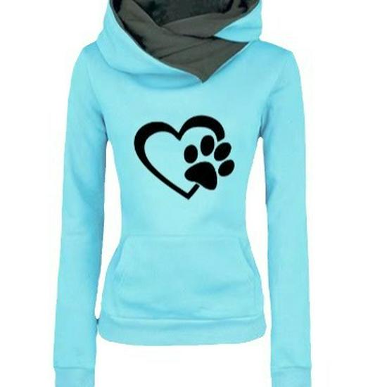 Women's Cat Paw Heart Hoodie - New Style Pullover for Outdoor Sports
