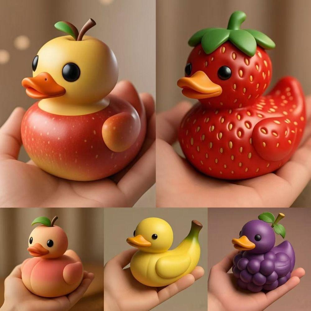 Resin Duck Figurine Cartoon Miniatures Ornament Desktop Decoration Fruit Duck Statue  Model Toy