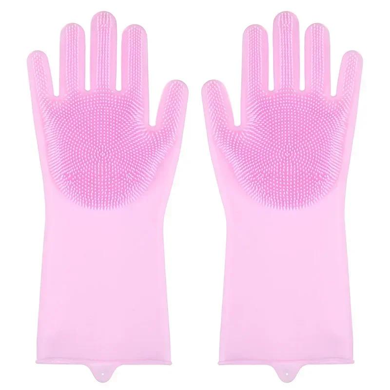 Silicone Rubber  Dishwashing  Gloves For Kitchen Multi - Use For Dishes Veggies Pet Bathing Ultimate Home Cleaning Magic Tool