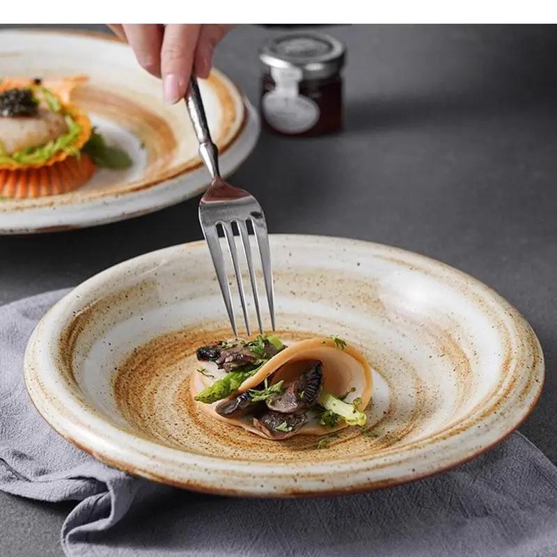 Vintage Reverse Mouthed Ceramic Dinner Plate Salad Shallow Dessert Plates Pasta Specialty Tableware