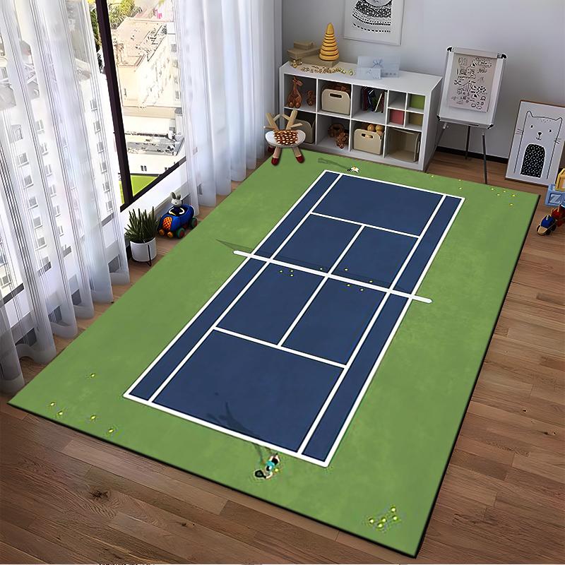 Tappeto Design Campo da Tennis Verde e Blu per Arredo Soggiorno Adatto per l'uso come antiscivolo per divani in soggiorno e camera da letto