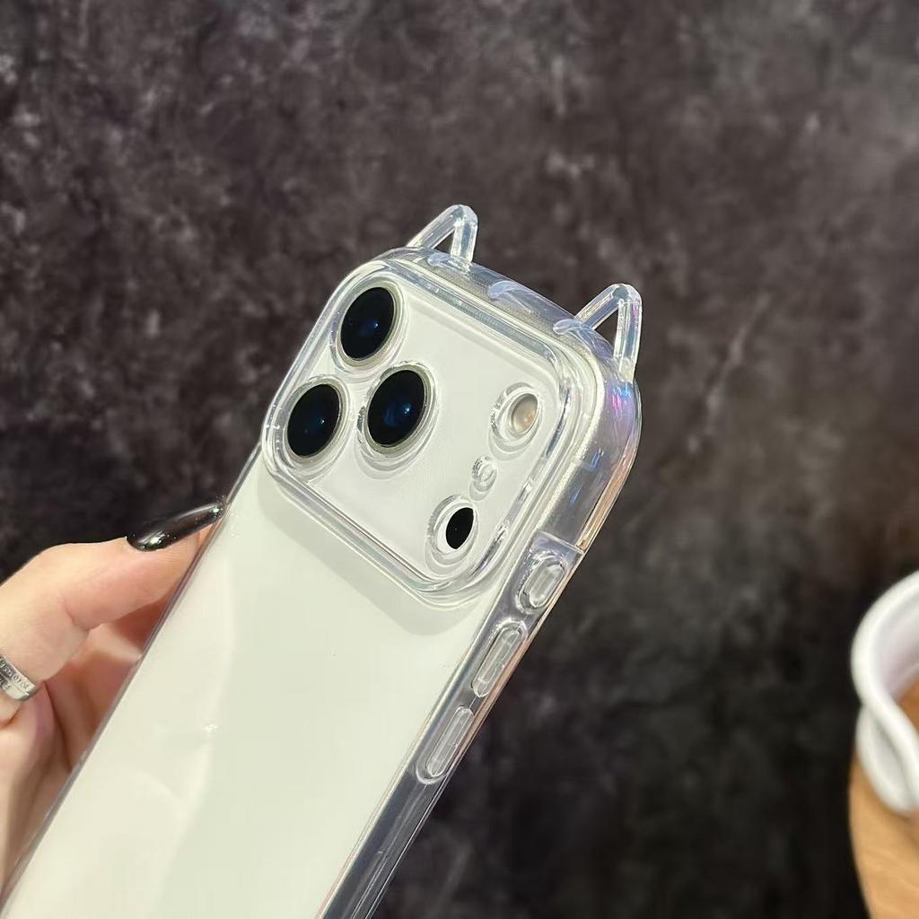 Cat's Ears Transparent Shockproof Phone Case for Iphone 17 Air 16 Pro Max 15 Plus 14 Pro 13 12 11 Xr X Xs Max 7 8 Se 2022 2020 Minimalist Soft Cover