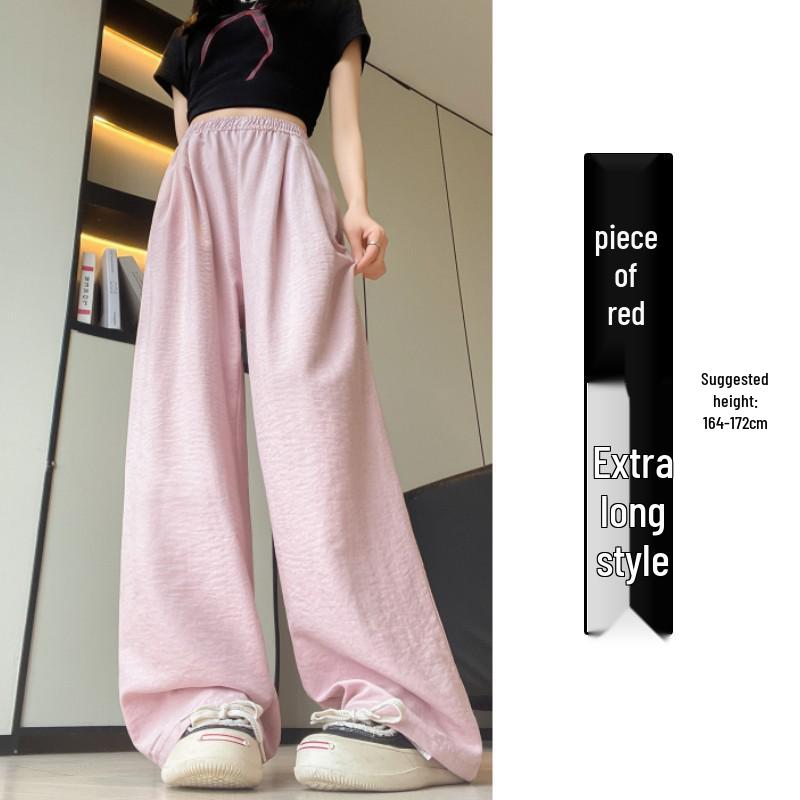 White High-Waisted Ice Silk Wide-Leg Pants for Women - Summer Casual Drape Style