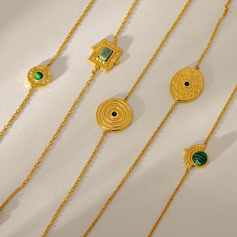 French retro natural stone series turquoise pendant bracelet girl personality high sense gold-plated stainless steel necklace