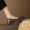 2025 Retro Brown Camellia Leather Round-Toe Loafers with Thick Soles for Spring & Autumn