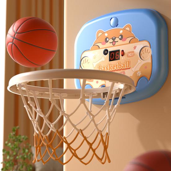 Indoor Mini Basketball Hoop Toy with LED Scoreboard Adjustable Height Wall Mount Basketball Shoot Game Toddlers Boys Cartoon Animal Basketball Hoop
