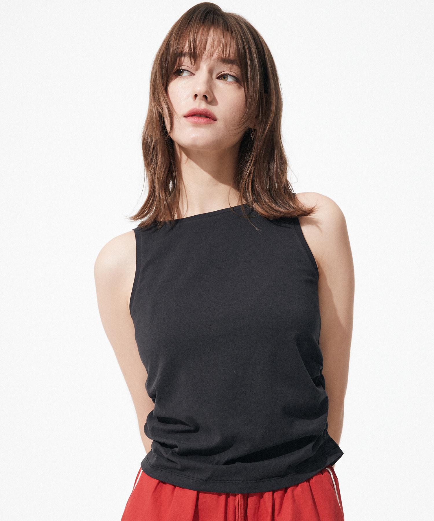 Majo Factory Boatneck Shirring Sleeveless [Charcoal] Free