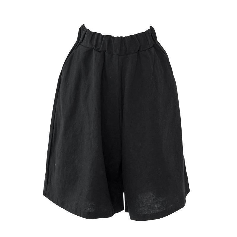 Cotton and Linen Five Quarter Pants Women's Summer Casual Shorts Plus Size Hot Pants Elastic Waist 5 Minutes Wide Leg Pants