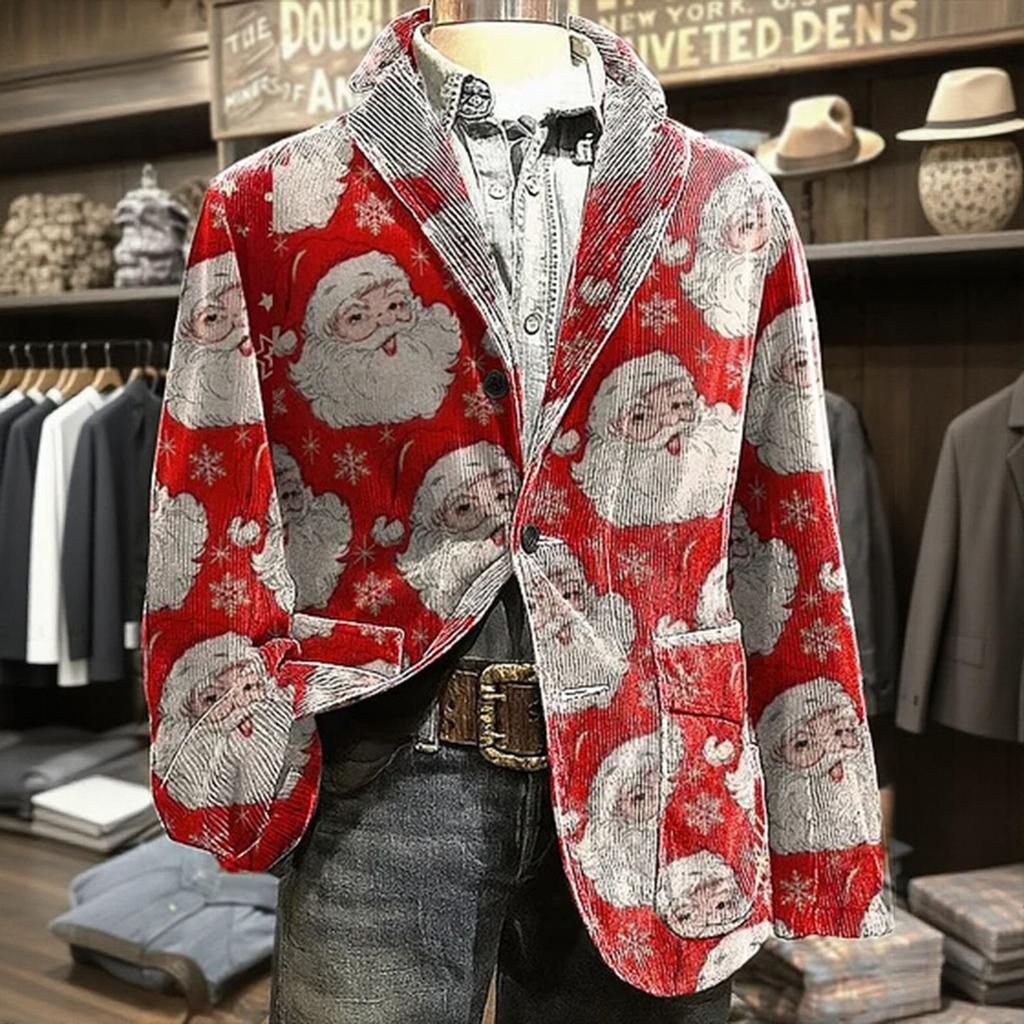 Men's Printed Corduroy Warm Pocket Suit Jacket Cardigan Men's Casual Suit