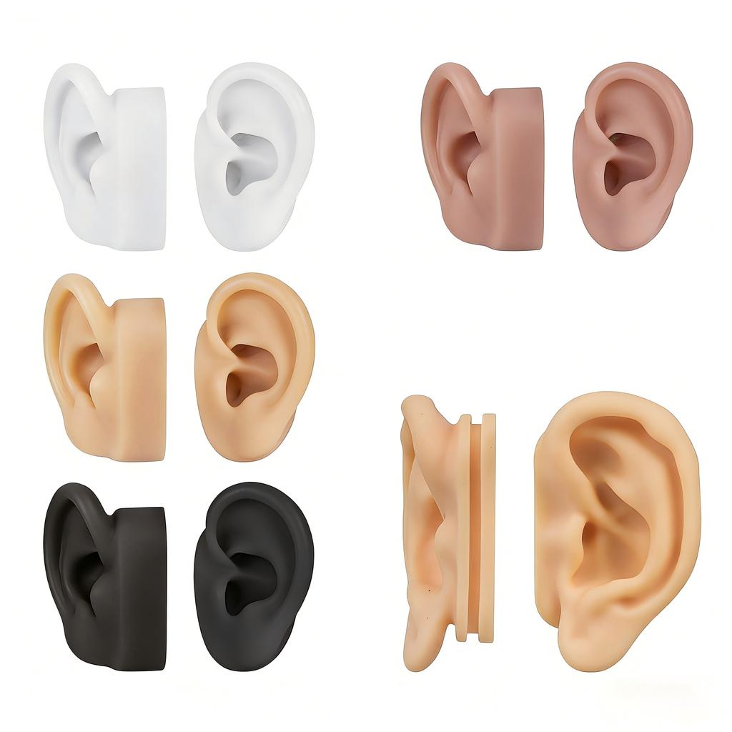 Realistic 3D Silicone Ear Model 1:1 Human Size Ear for Ear Piercing Practice Tattoo Training Display Props Tattoo Tools