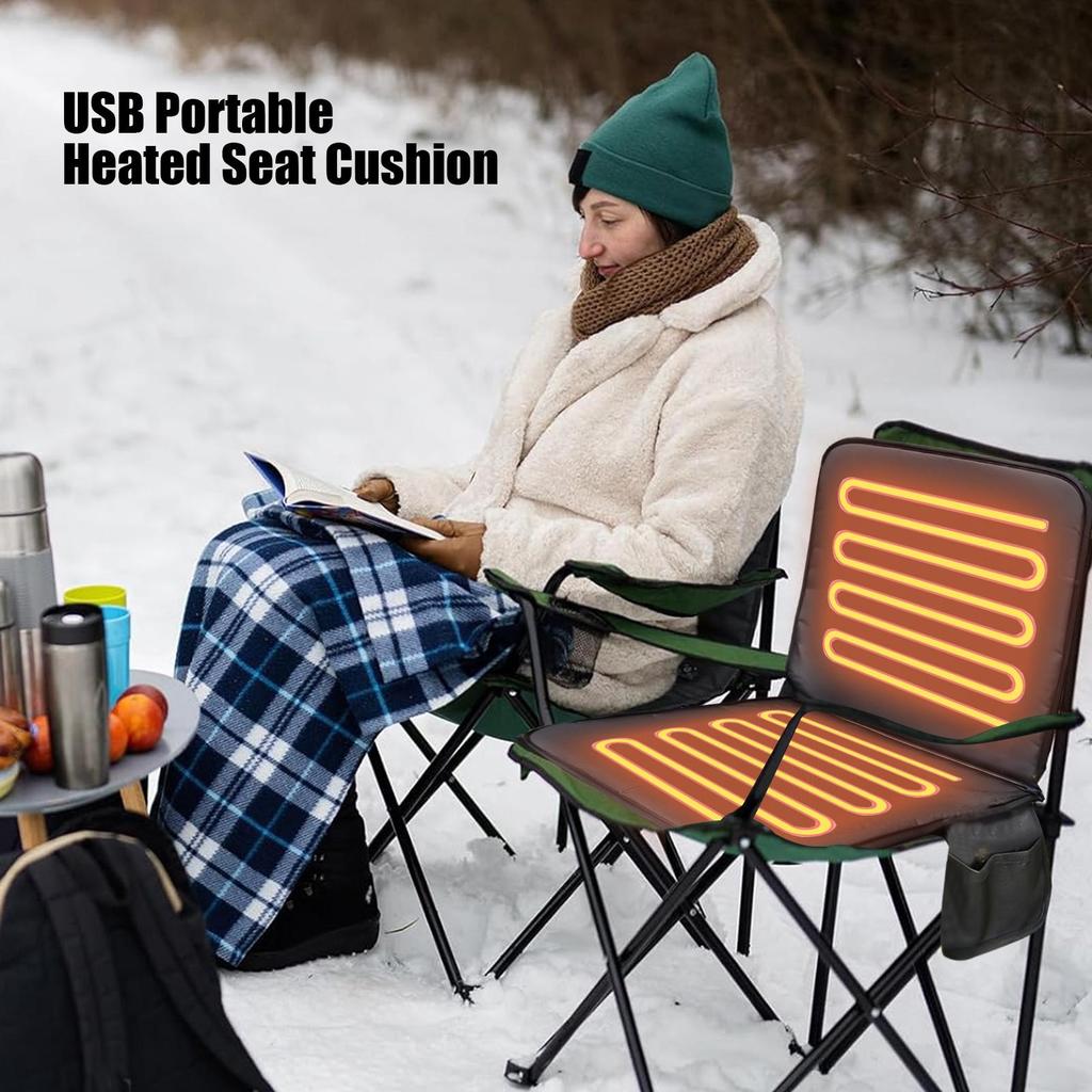 Foldable USB Electric Heating Seat Cushion, Portable Camping Heated Seat Cushion, 3 Mode Adjustable Heated Cushion With Backrest