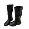 New thin big tube around high tube stacking boots belt buckle knight boots but knee boots
