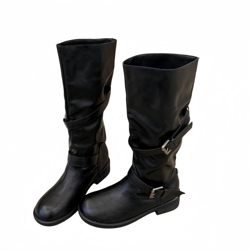 New thin big tube around high tube stacking boots belt buckle knight boots but knee boots
