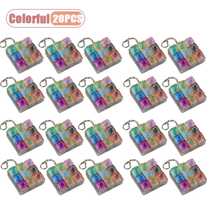 1-20Pcs Creative Transparent Stress Relief Mechanical Keyboard Tester Gift Led Fidget Keychain With 9 Buttons Keyring For Kids