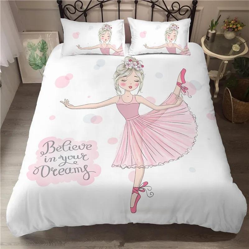 Set Copripiumino Ragazza Danzatrice di Balletto Cartone Animato Ballerine Set Biancheria da Letto per Bambini Adolescenti Microfibra Matrimoniale Queen King Copripiumino