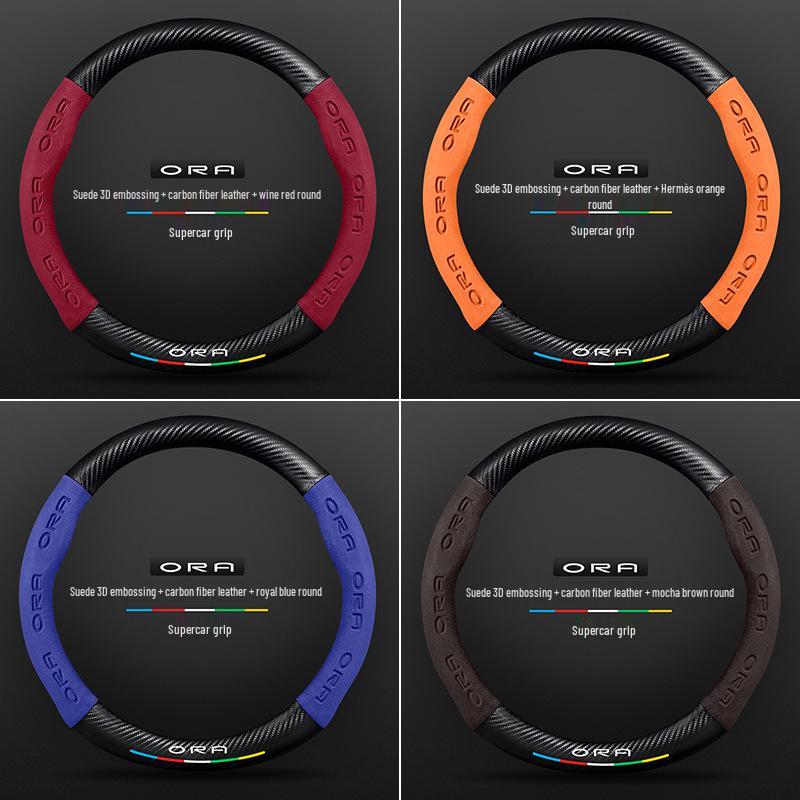 Genuine Leather Suede Steering Wheel Cover for ORA Good Cat GT, Black Cat, White Cat, Ballet Cat, iQ