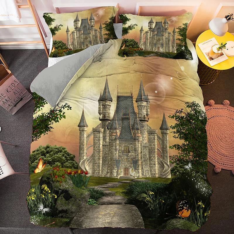 Castle Duvet Cover Set Full Queen Size Medieval Castle Bedding Set Fairy Tale Myth Theme Quilt Cover Comforter Cover Set 2/3pcs