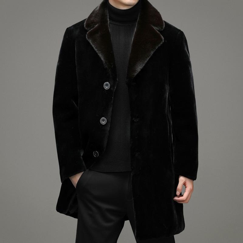 Winter Men's Gentleman Elegant Mink Fur Long Coat High Quality Artificial Fur Jacket Thickened and Warm