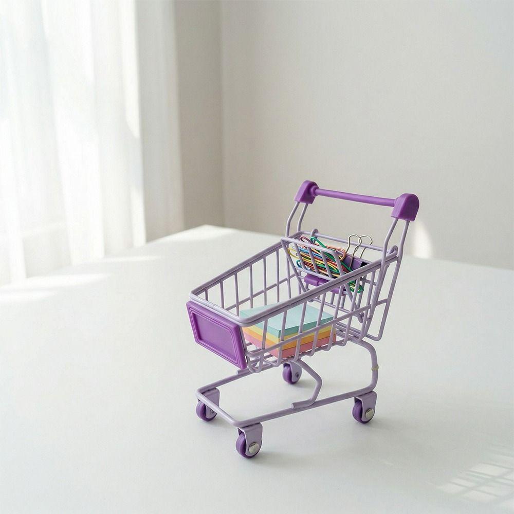 Model Shopping Cart Storage Metal Desktop Stationery Holder Toy Trolley Container  Girls