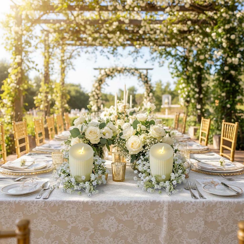 4Pcs Floral Wreath Candle Rings Wreaths, Artificial Gypsophila Flowers Candle Rings Garland for Pillar Centerpiece Party Table Decor