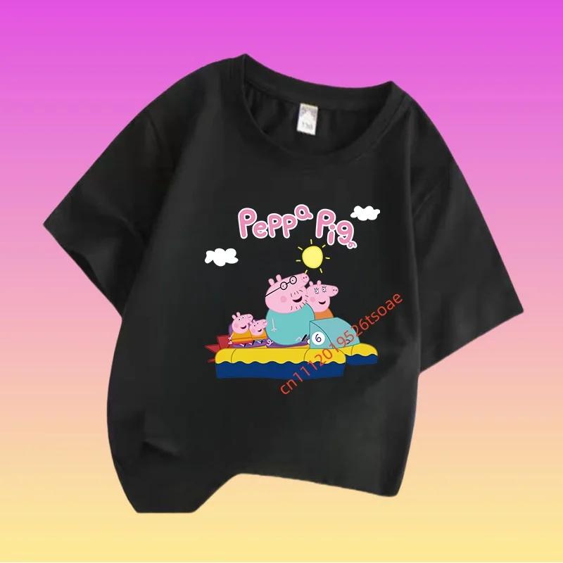 Peppa Pig Children's Cotton Short-sleeved Boys' Sports Shirt, Girls' Casual Top, Summer T-shirt with Cartoon Print