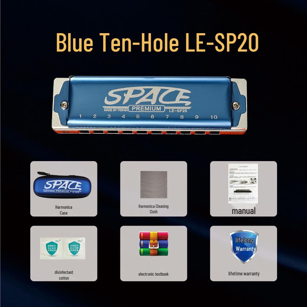 FEIFAN Ten-Hole C Key Blues Harmonica SP20 - Beginner to Pro Instrument