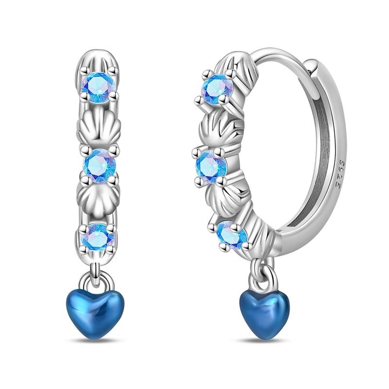 925 Silver Blue Zircon Dreamcatcher Feather Star Moon Cute Claw Hoop Earrings For Women Fine Birthday Jewelry Gifts