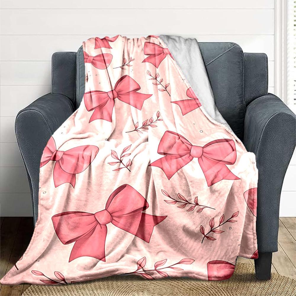 1pc Bow Floral Lightweight Flannel Blanket, Comfortable and Warm Blanket, for Office and Camping Sofa Bed, Livingroom156