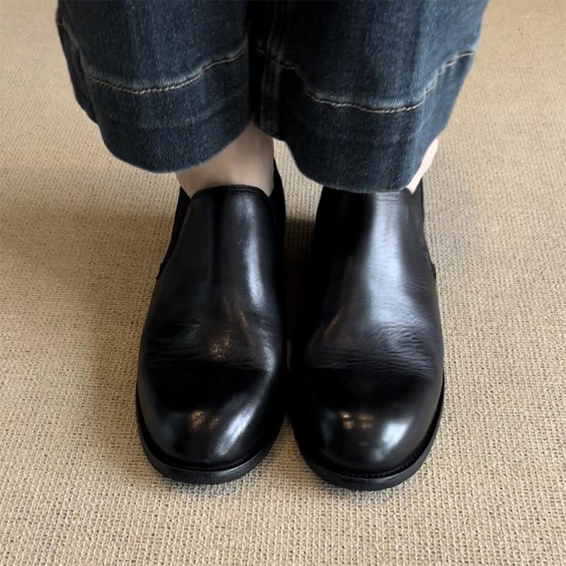 Wersja ze skóry bydlęcej~ Prawdziwa skóra miękka powierzchnia niski obcas gruby obcas retro mokasyny pojedyncze buty damskie jednolity kolor dojazdy jeden pedał małe skórzane sh