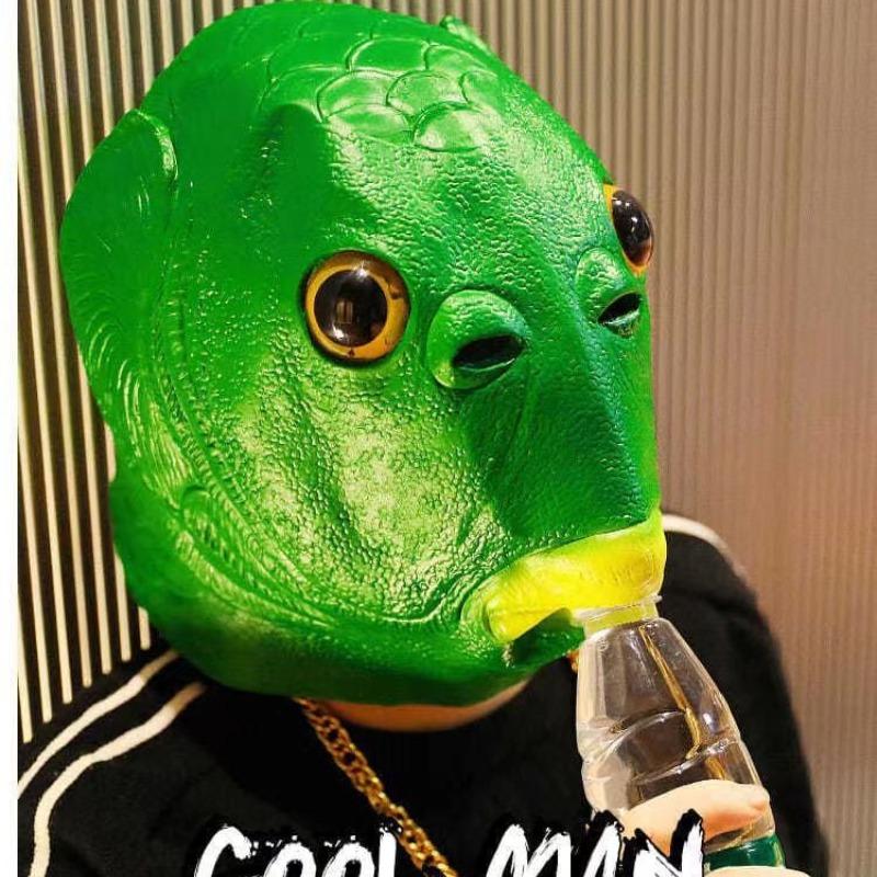1 pezzo Maschera Divertente Testa di Pesce Verde, Accessorio Costume Animale Novità in Gel di Silice | Accessorio Scherzoso Tematico Meme Unisex per Feste