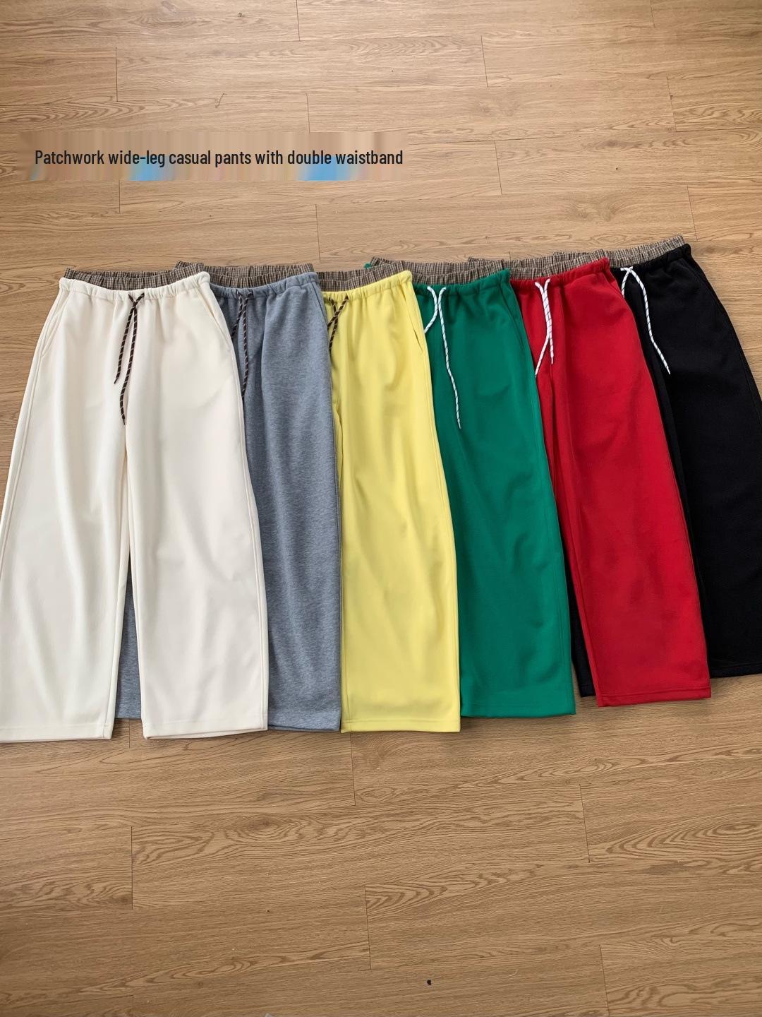 Spring Silhouette Double-Layer Wide-Leg Trousers with Waist Patchwork - Versatile Slimming Miu Style Cotton Feel Small