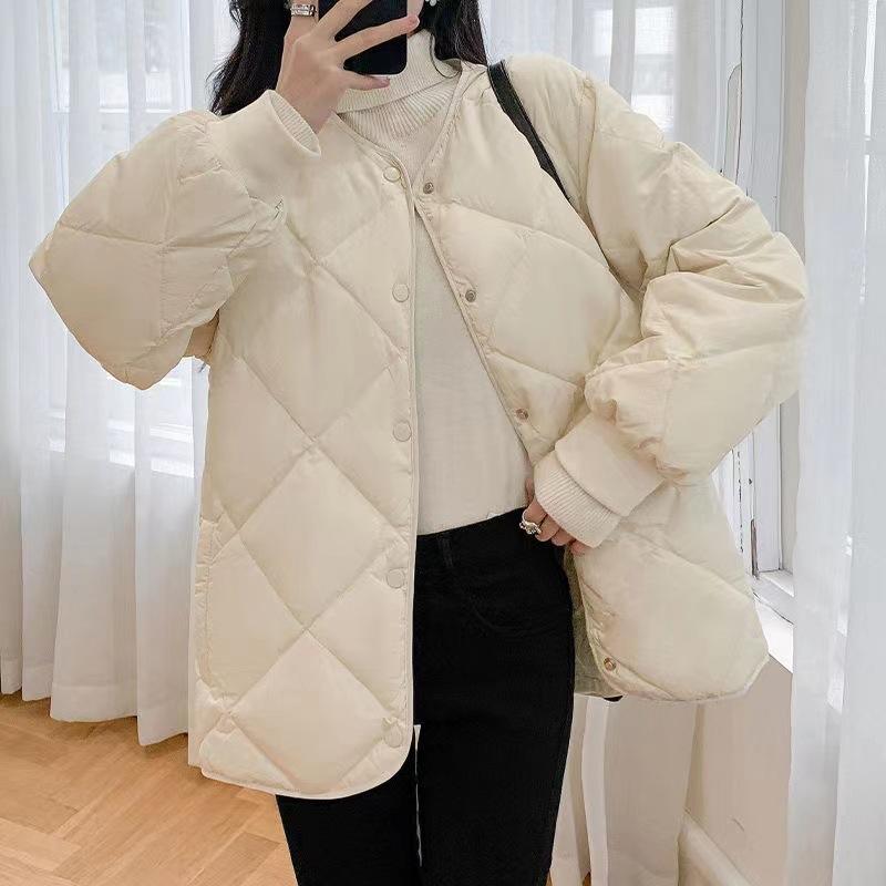 

Новая осенне-зимняя хлебная одежда, утолщенная короткая хлопковая одежда, хлопковая одежда, ромбовидная куртка, женская XL [Recommended 135-75kg] белый