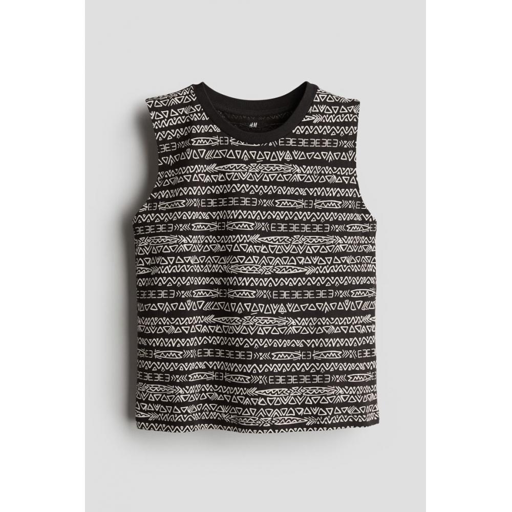

H M Printed sleeveless top black pattern