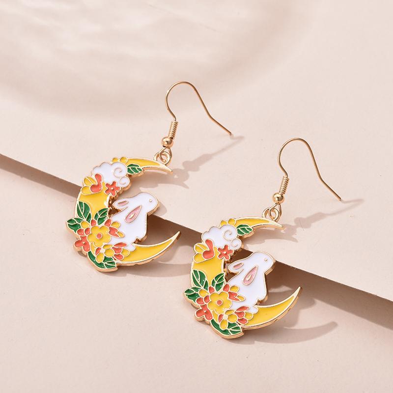 Trendy Cute Animal Drop Dangle Earrings For Women Girls Cat Rabbit Koi Dragon Colorful Enamel Golor Color Earrings Pendientes