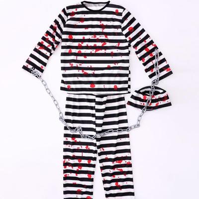Striped Prisoner Halloween Costume for Kids & Adults - Ghost Festival Horror Theme with Bloodstain Design