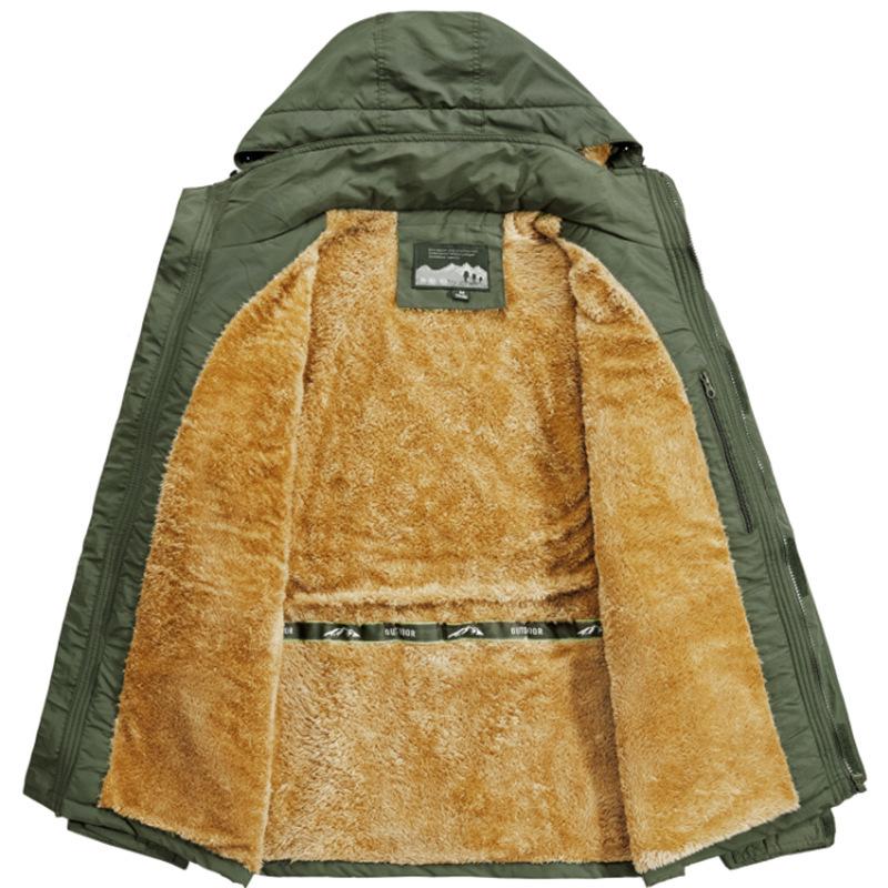 Men's Hat Off, Sleeves Off, Multi-pocket Bags, Middle-aged and Elderly Padded Jacket, Waterproof and Velvet Quick-drying Large-size Jacket