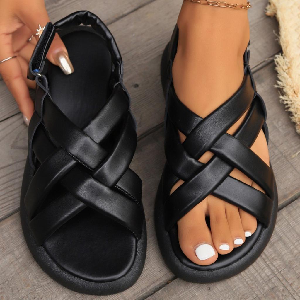 Sandálias Novas Mulheres Verão Senhoras Sandálias Rasteiras Moda Velcro Sapatos de Praia